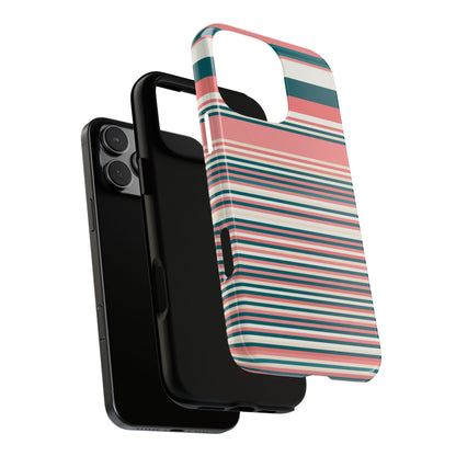 Striped Tough Phone Case — Coral, Teal & White Protective Cover