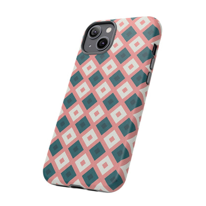 Geometric Diamond Pattern Tough Phone Case — Pink & Teal Protective Cover