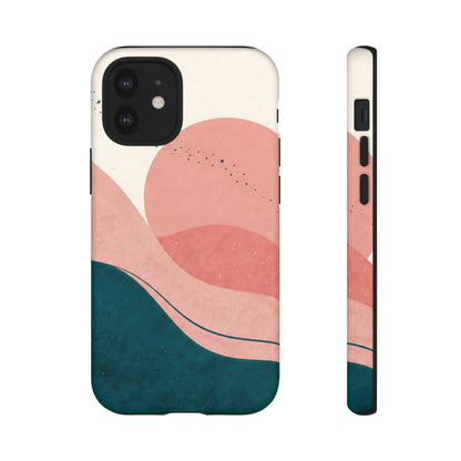 Abstract Sunset Phone Case — Pink & Teal Wave Tough Case