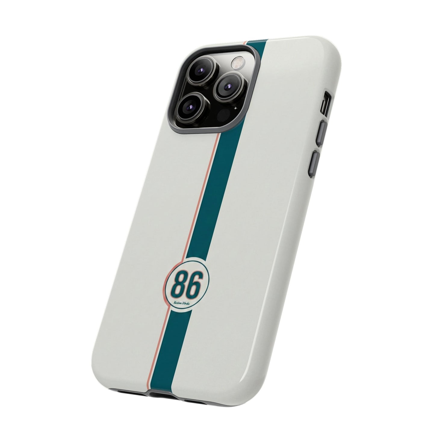 Racing Stripe Tough Phone Case — Retro White With '86 Circle Badge