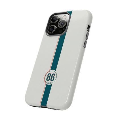 Racing Stripe Tough Phone Case — Retro White With '86 Circle Badge