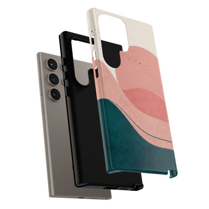 Abstract Sunset Waves Tough Phone Case — Pink & Teal Protective Cover