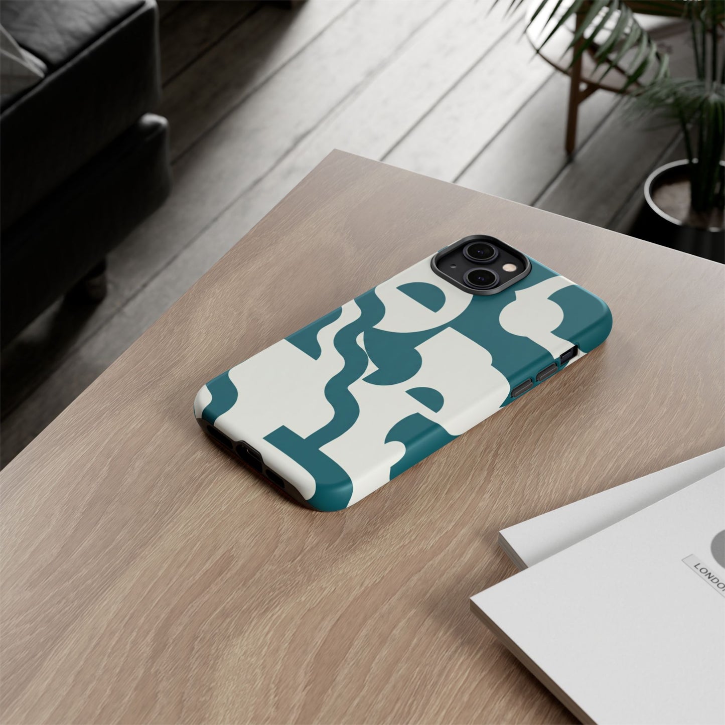 Abstract Teal Shapes Phone Case — Modern Geometric Tough Case