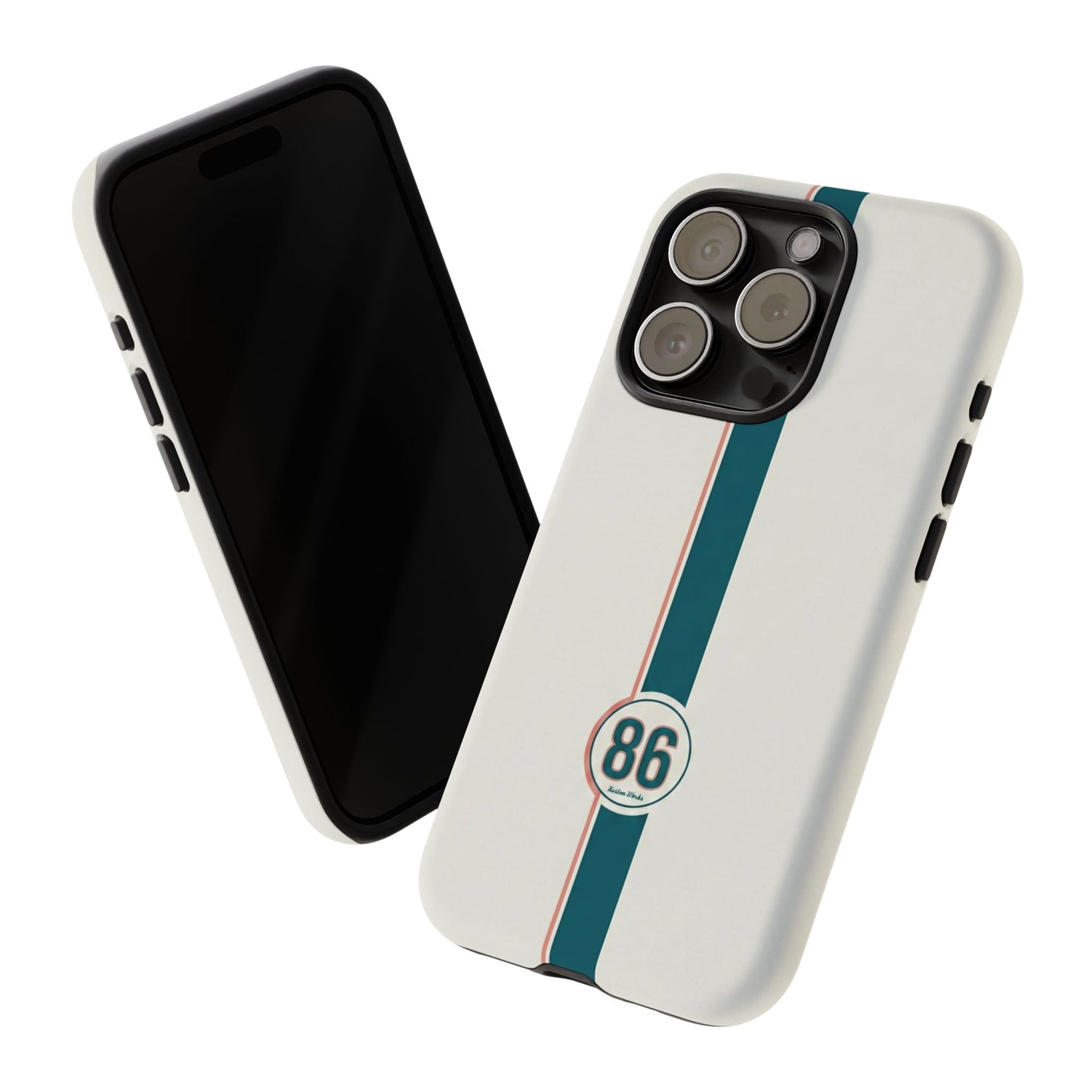 Racing Stripe Tough Phone Case — Retro White With '86 Circle Badge