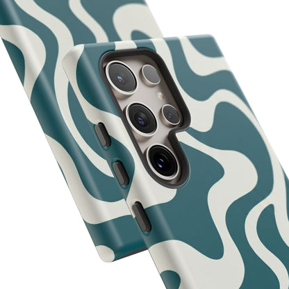 Abstract Teal Swirl Phone Case — Retro Wavy Tough Case