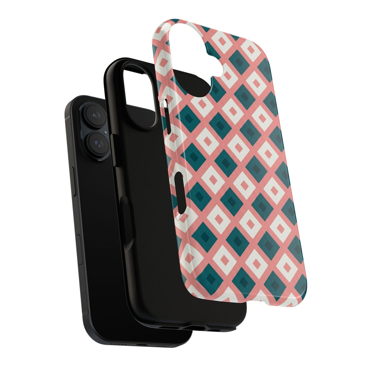 Geometric Diamond Pattern Tough Phone Case — Pink & Teal Protective Cover