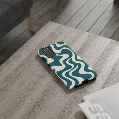 Abstract Teal Swirl Phone Case — Retro Wavy Tough Case