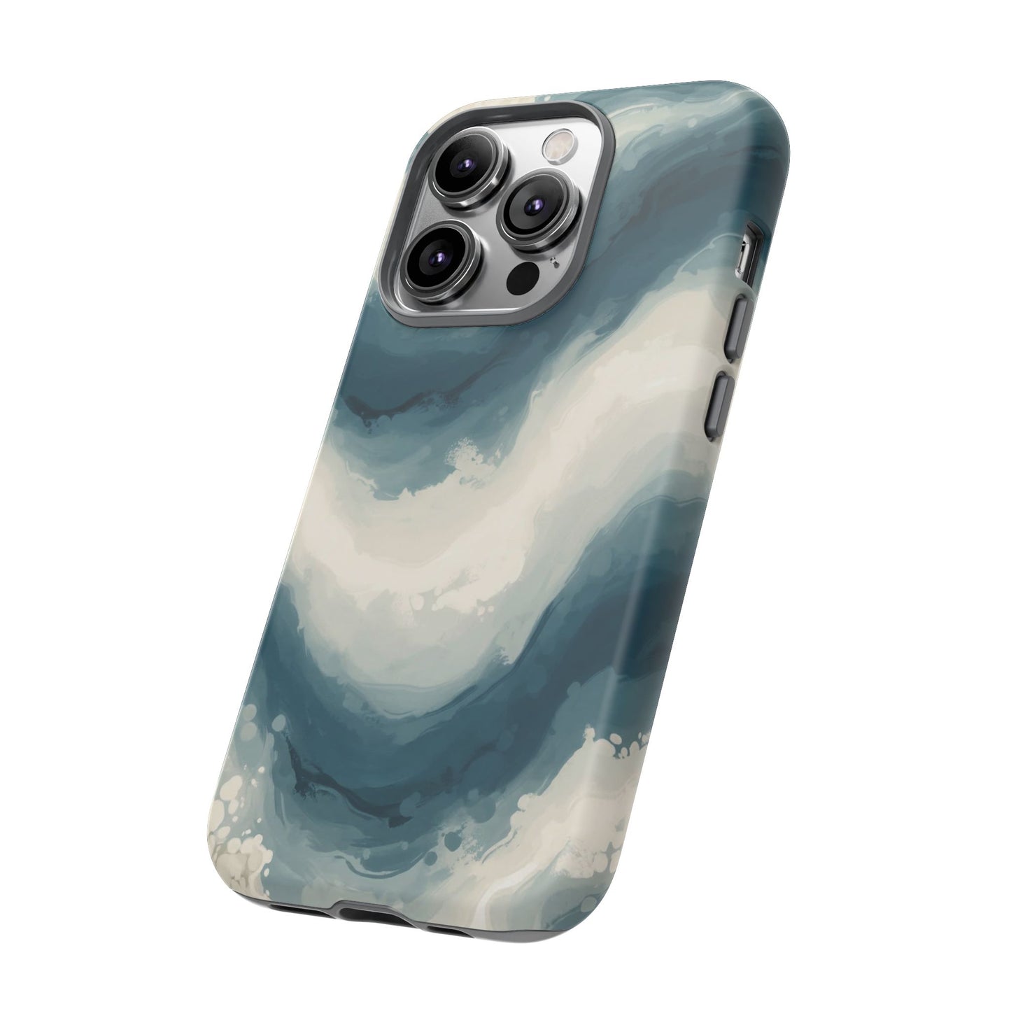 Ocean Wave Marble Phone Case — Teal & Ivory Abstract Tough Case