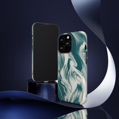 Marble Teal Tough Phone Case — Swirl Pattern Protective Cover