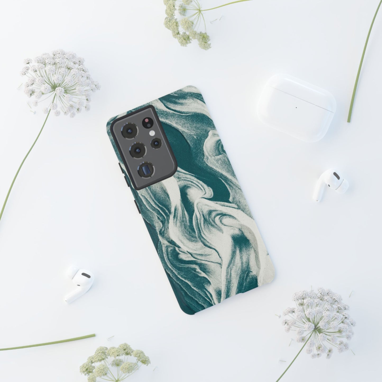 Teal Marble Tough Phone Case — Protective Artistic Swirl Design