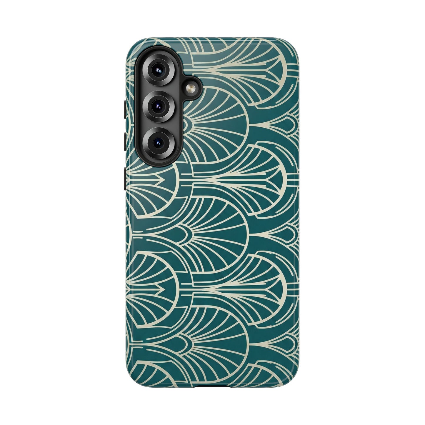 Teal Art Deco Pattern Tough Phone Case — Retro Geometric Protection