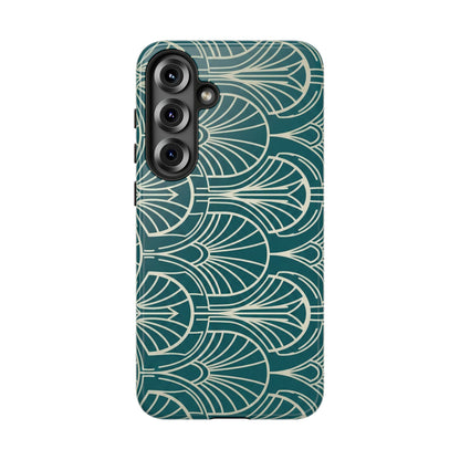 Teal Art Deco Pattern Tough Phone Case — Retro Geometric Protection