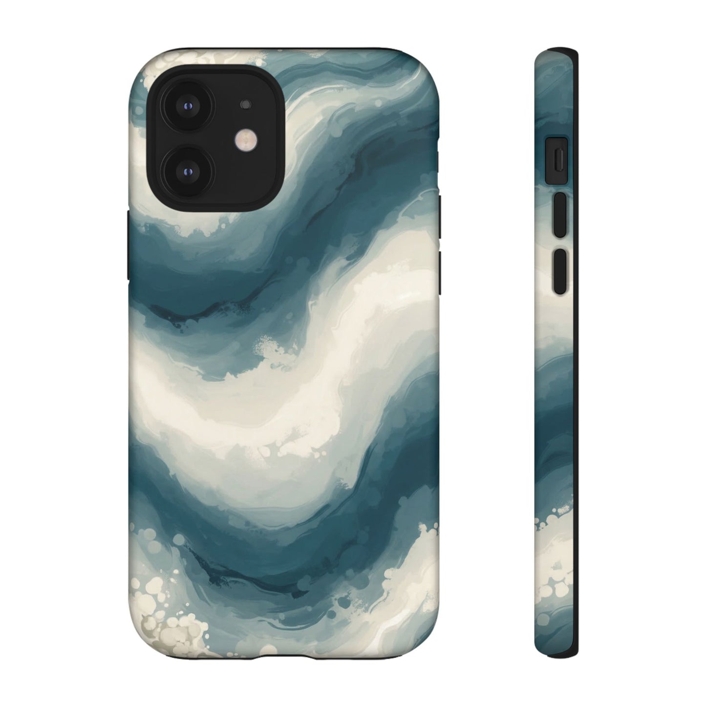 Ocean Wave Marble Phone Case — Teal & Ivory Abstract Tough Case