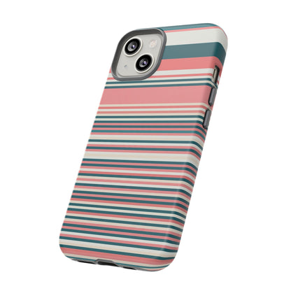 Striped Tough Phone Case — Coral, Teal & White Protective Cover