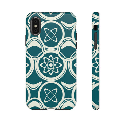 Teal Retro Atomic Pattern Tough Phone Case - Mid-Century Science Design