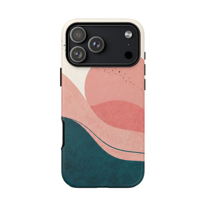 Abstract Sunset Phone Case — Pink & Teal Wave Tough Case