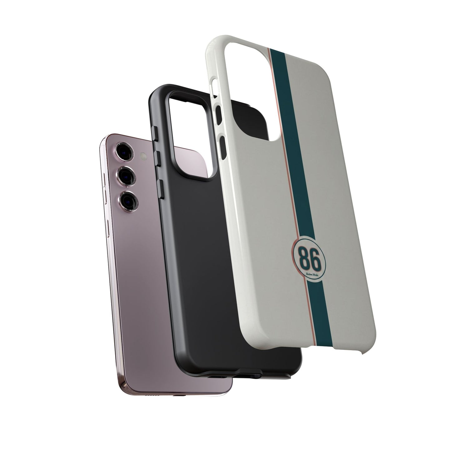 Racing Stripe Tough Phone Case — Retro White With '86 Circle Badge