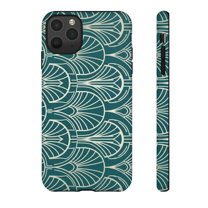 Art Deco Teal Pattern Tough Phone Case — Vintage Geometric Protective Case