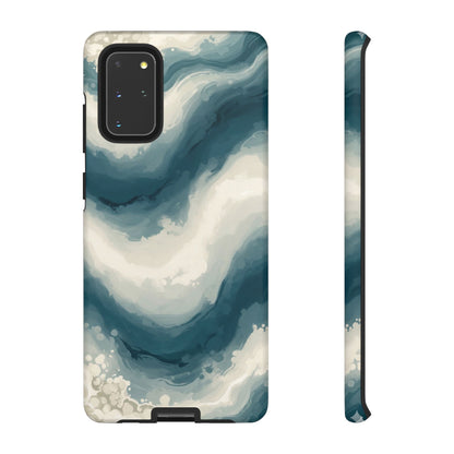 Ocean Wave Marble Phone Case — Teal & Ivory Abstract Tough Case