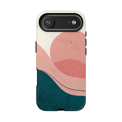Abstract Sunset Phone Case — Pink & Teal Wave Tough Case