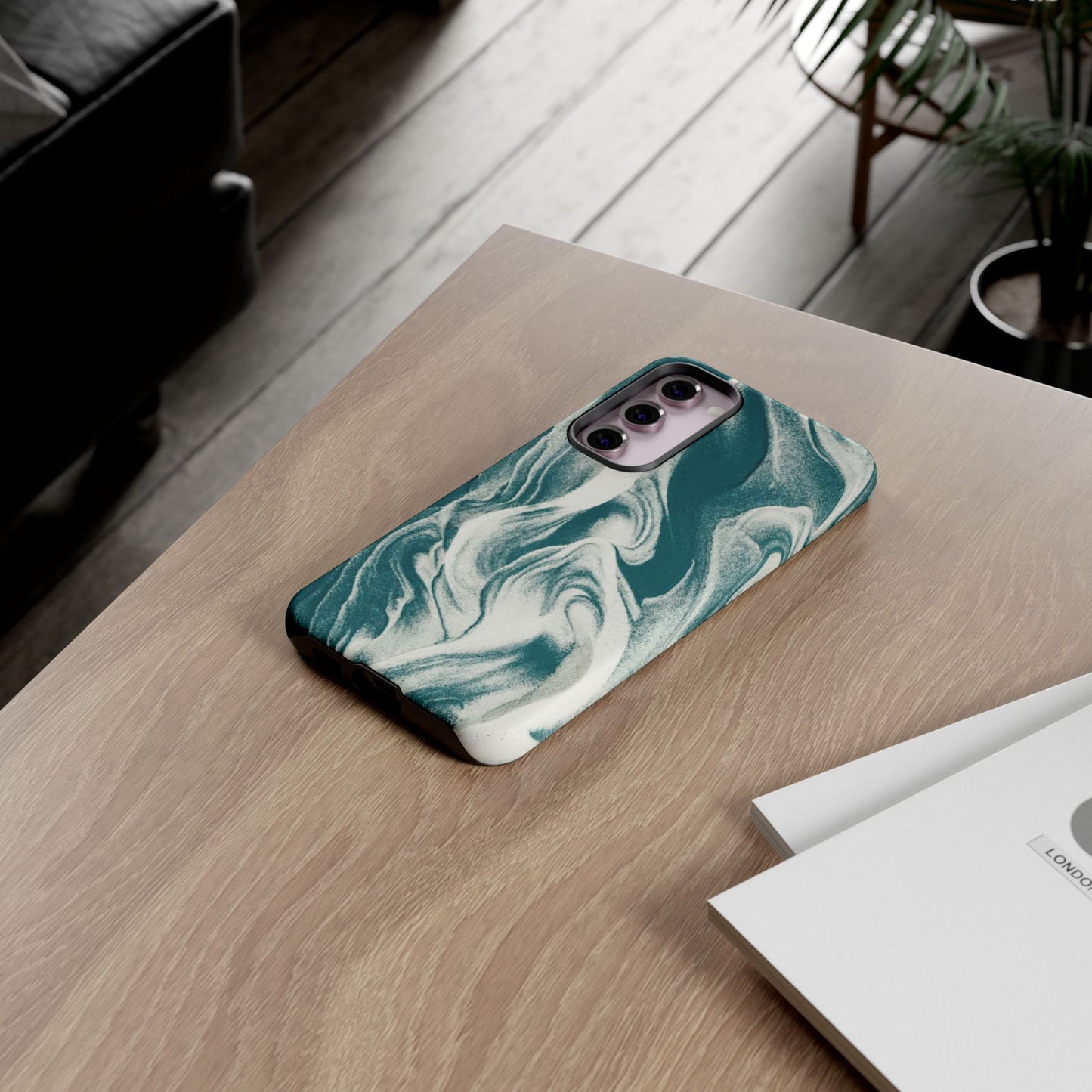 Teal Marble Tough Phone Case — Protective Artistic Swirl Design