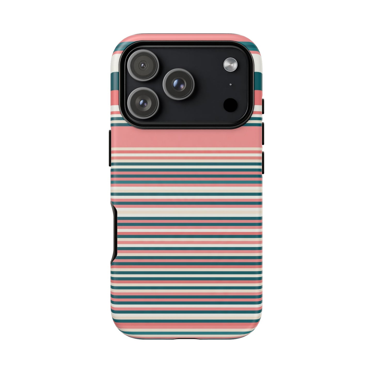 Striped Tough Phone Case — Coral, Teal & White Protective Cover