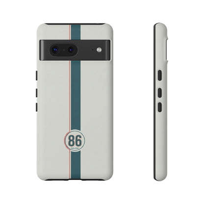 Racing Stripe Tough Phone Case — Retro White With '86 Circle Badge