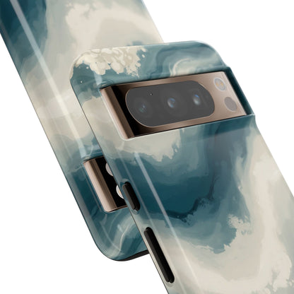 Ocean Wave Marble Phone Case — Teal & Ivory Abstract Tough Case