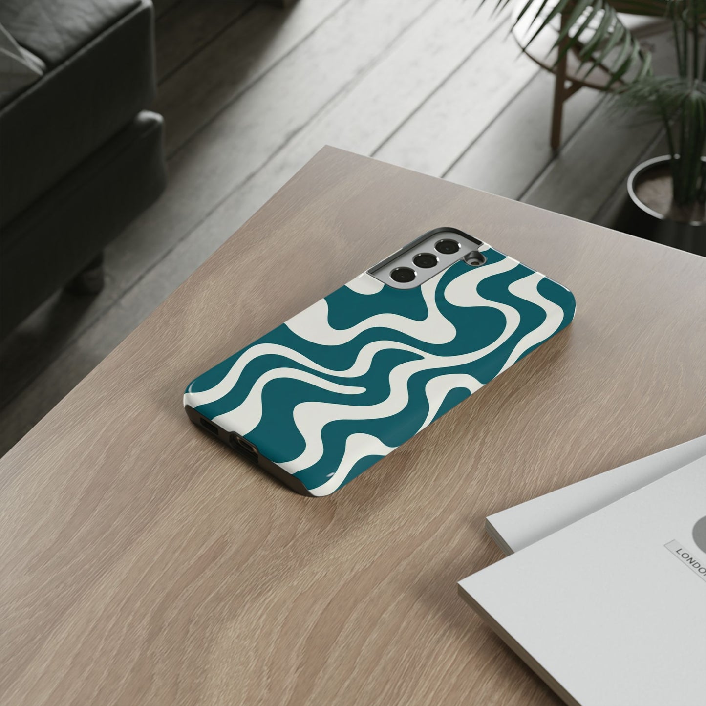 Abstract Teal Swirl Phone Case — Retro Wavy Tough Case