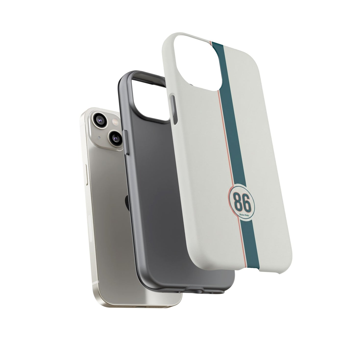 Racing Stripe Tough Phone Case — Retro White With '86 Circle Badge