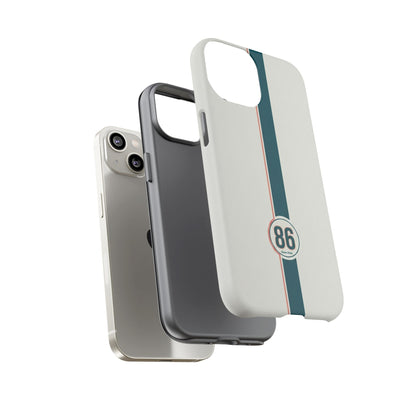 Racing Stripe Tough Phone Case — Retro White With '86 Circle Badge