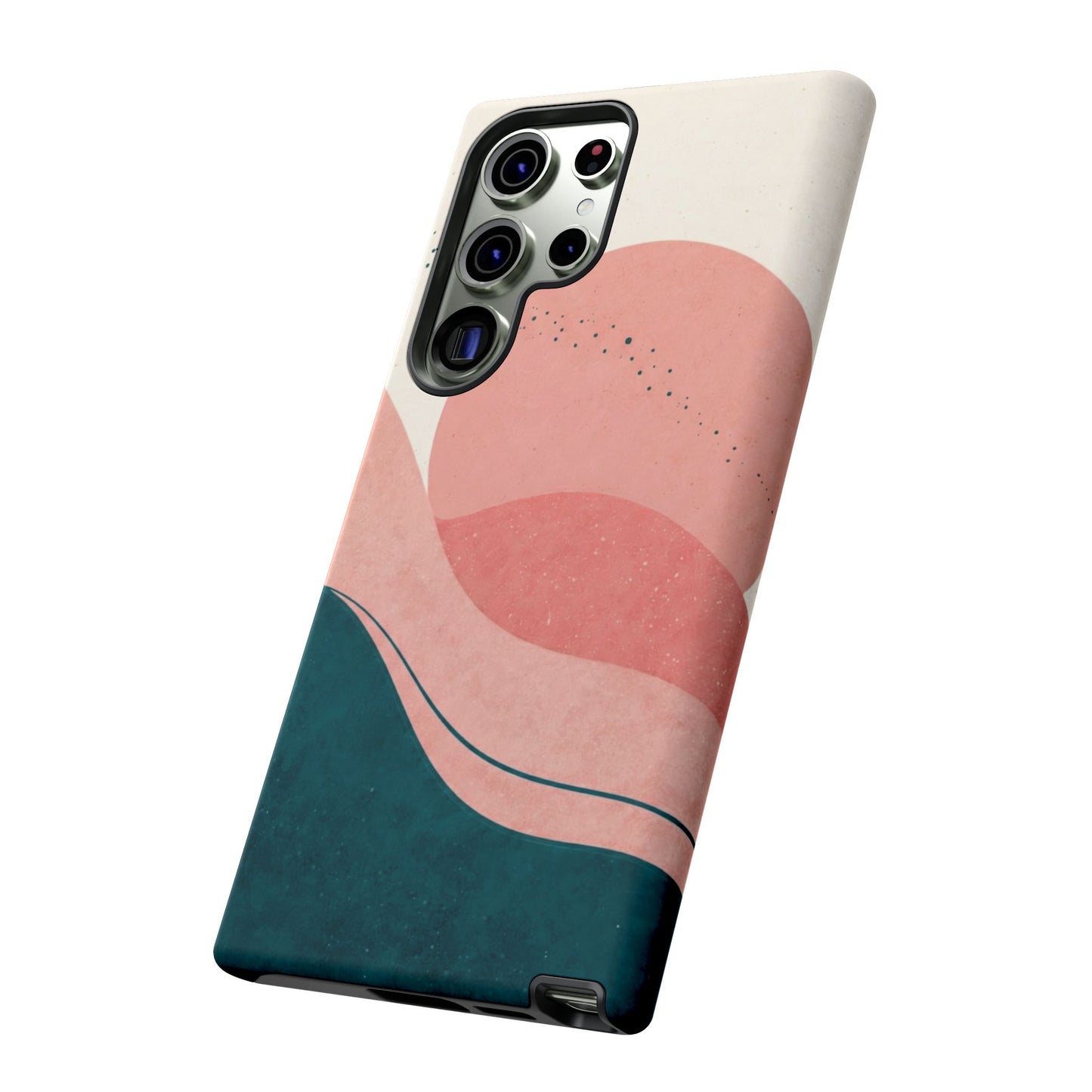 Abstract Sunset Waves Tough Phone Case — Pink & Teal Protective Cover