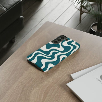 Abstract Teal Swirl Phone Case — Retro Wavy Tough Case