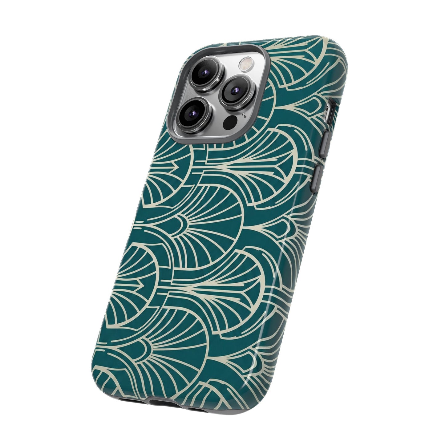 Art Deco Teal Pattern Tough Phone Case — Vintage Geometric Protective Case