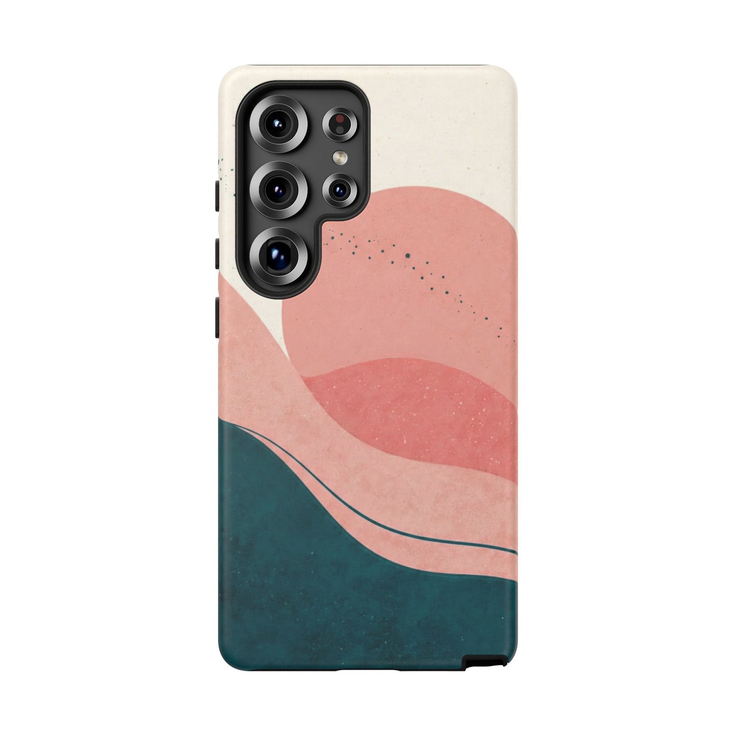 Abstract Sunset Waves Tough Phone Case — Pink & Teal Protective Cover