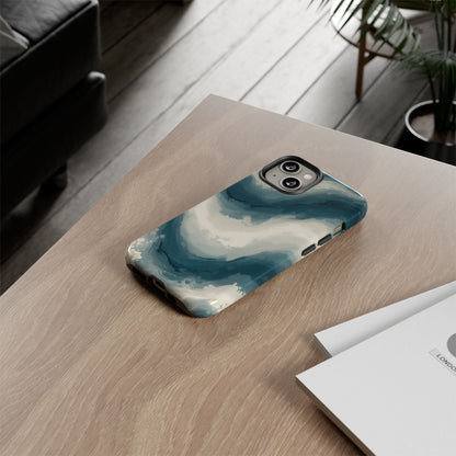 Ocean Wave Marble Phone Case — Teal & Ivory Abstract Tough Case
