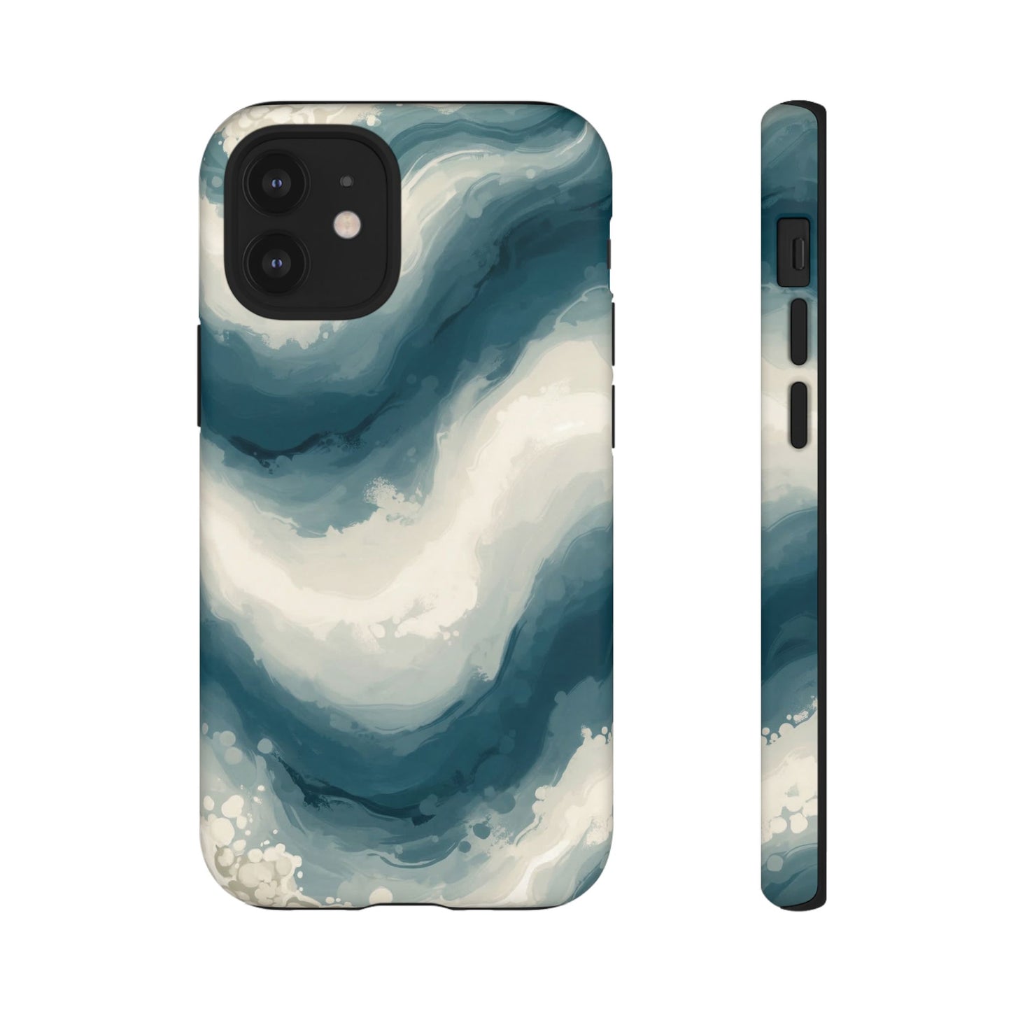 Ocean Wave Marble Phone Case — Teal & Ivory Abstract Tough Case