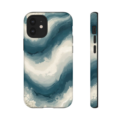 Ocean Wave Marble Phone Case — Teal & Ivory Abstract Tough Case