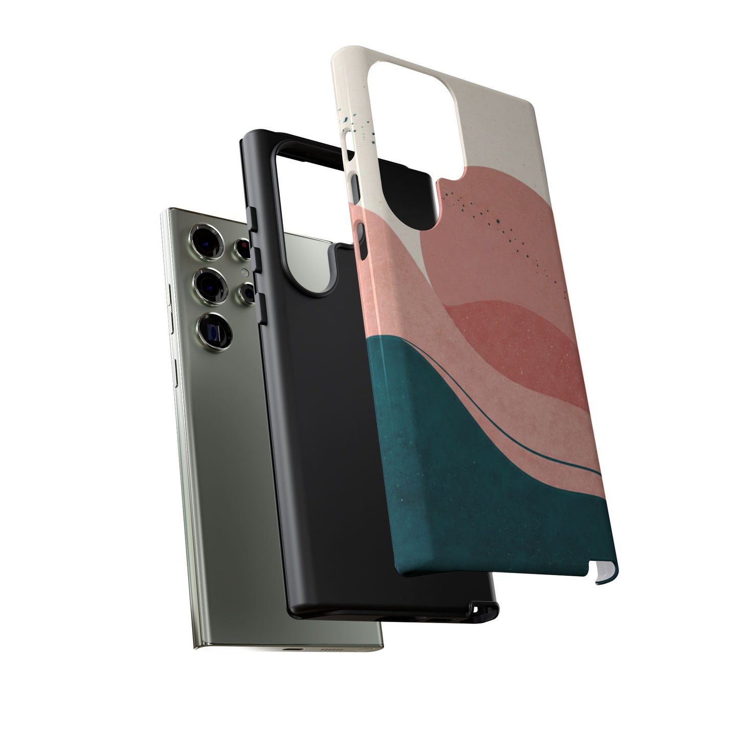 Abstract Sunset Waves Tough Phone Case — Pink & Teal Protective Cover