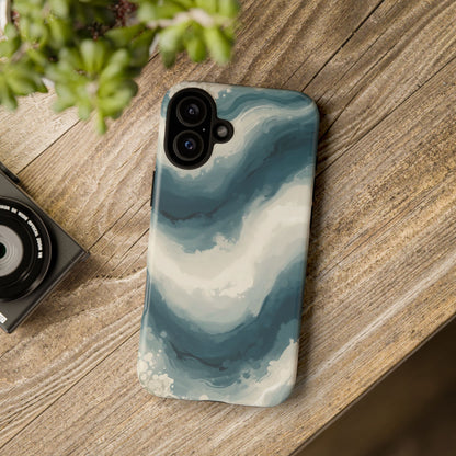 Ocean Wave Marble Phone Case — Teal & Ivory Abstract Tough Case