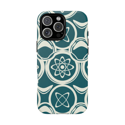 Teal Retro Atomic Pattern Tough Phone Case - Mid-Century Science Design