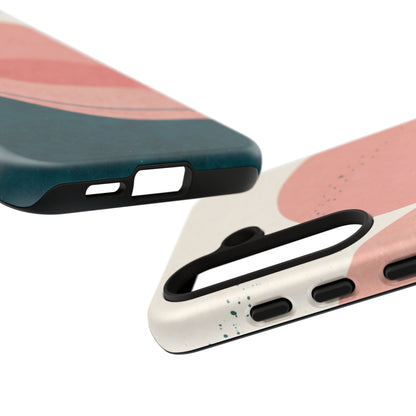 Abstract Sunset Waves Tough Phone Case — Pink & Teal Protective Cover