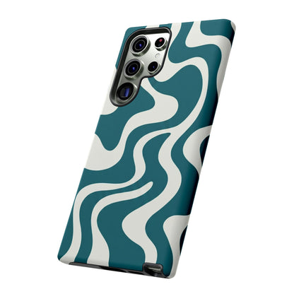 Abstract Teal Swirl Phone Case — Retro Wavy Tough Case