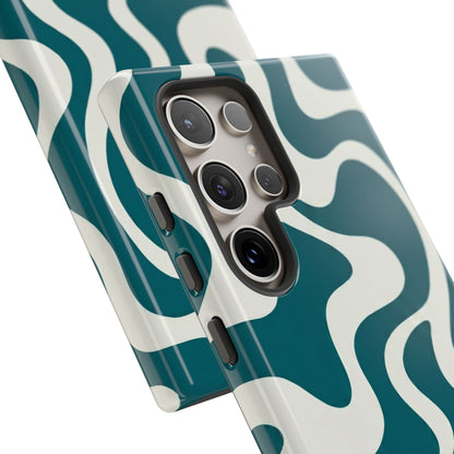 Abstract Teal Swirl Phone Case — Retro Wavy Tough Case