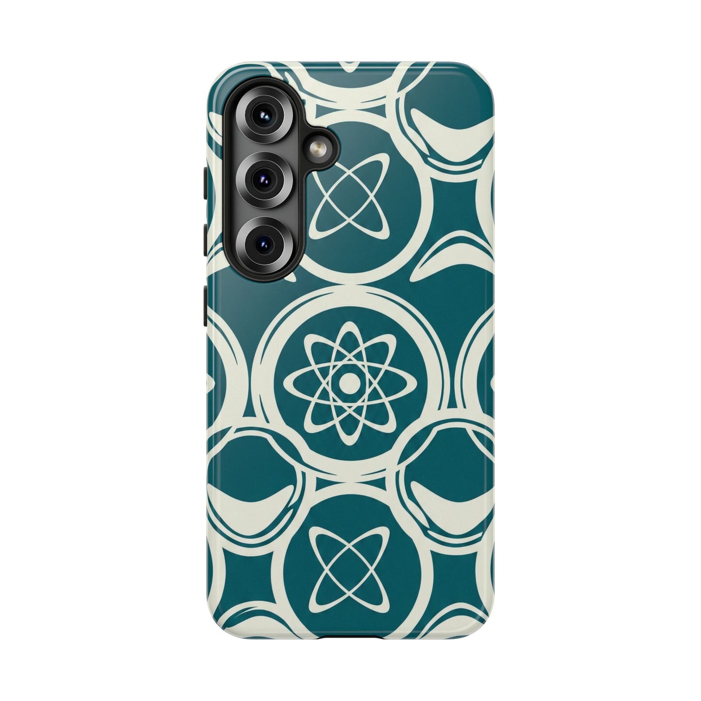 Atomic Geo Tough Phone Case — Teal Retro Science Pattern