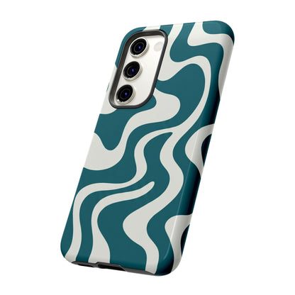 Abstract Teal Swirl Phone Case — Retro Wavy Tough Case