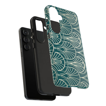 Teal Art Deco Pattern Tough Phone Case — Retro Geometric Protection
