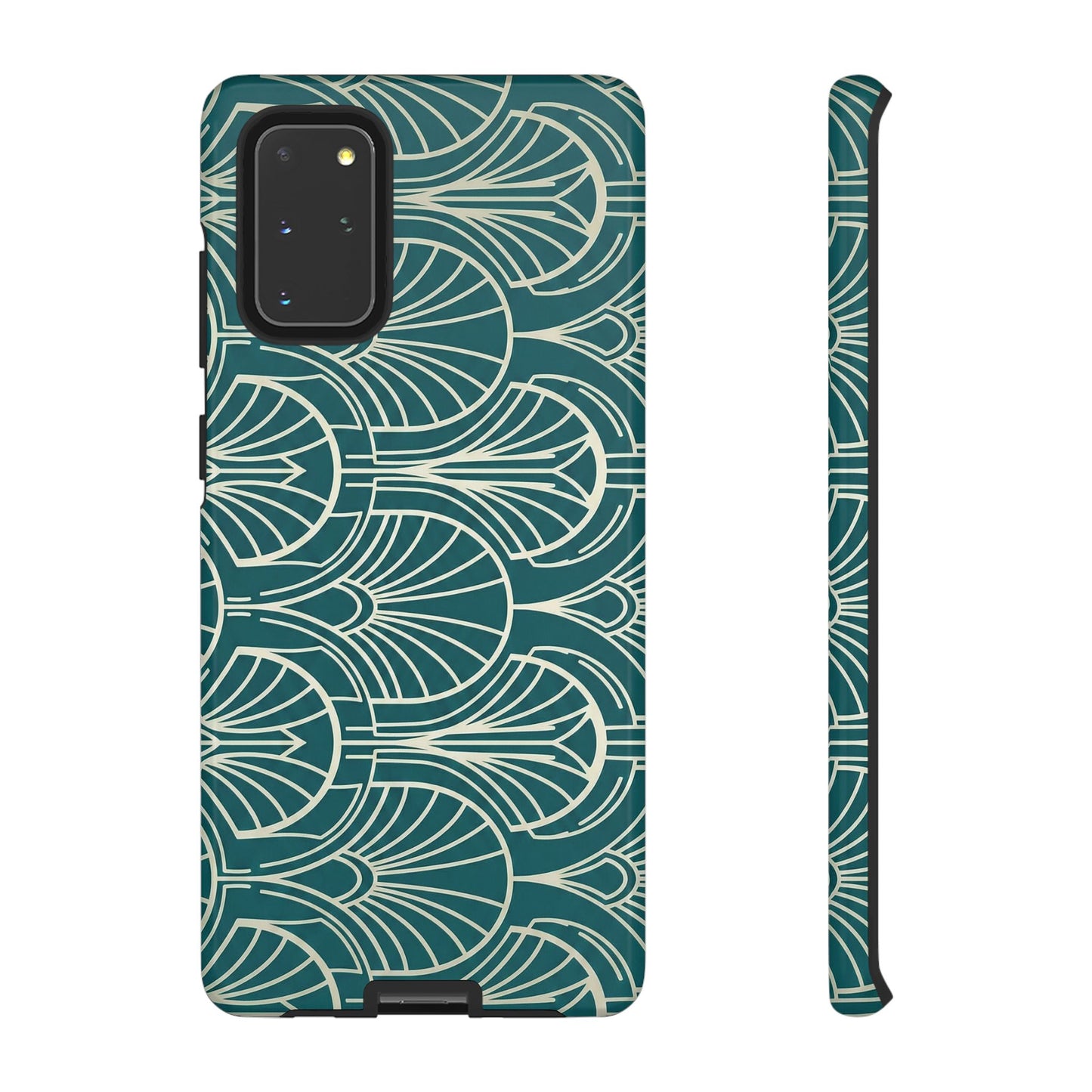 Teal Art Deco Pattern Tough Phone Case — Retro Geometric Protection