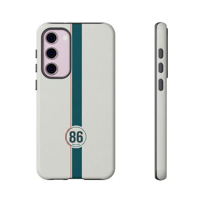 Racing Stripe Tough Phone Case — Retro White With '86 Circle Badge
