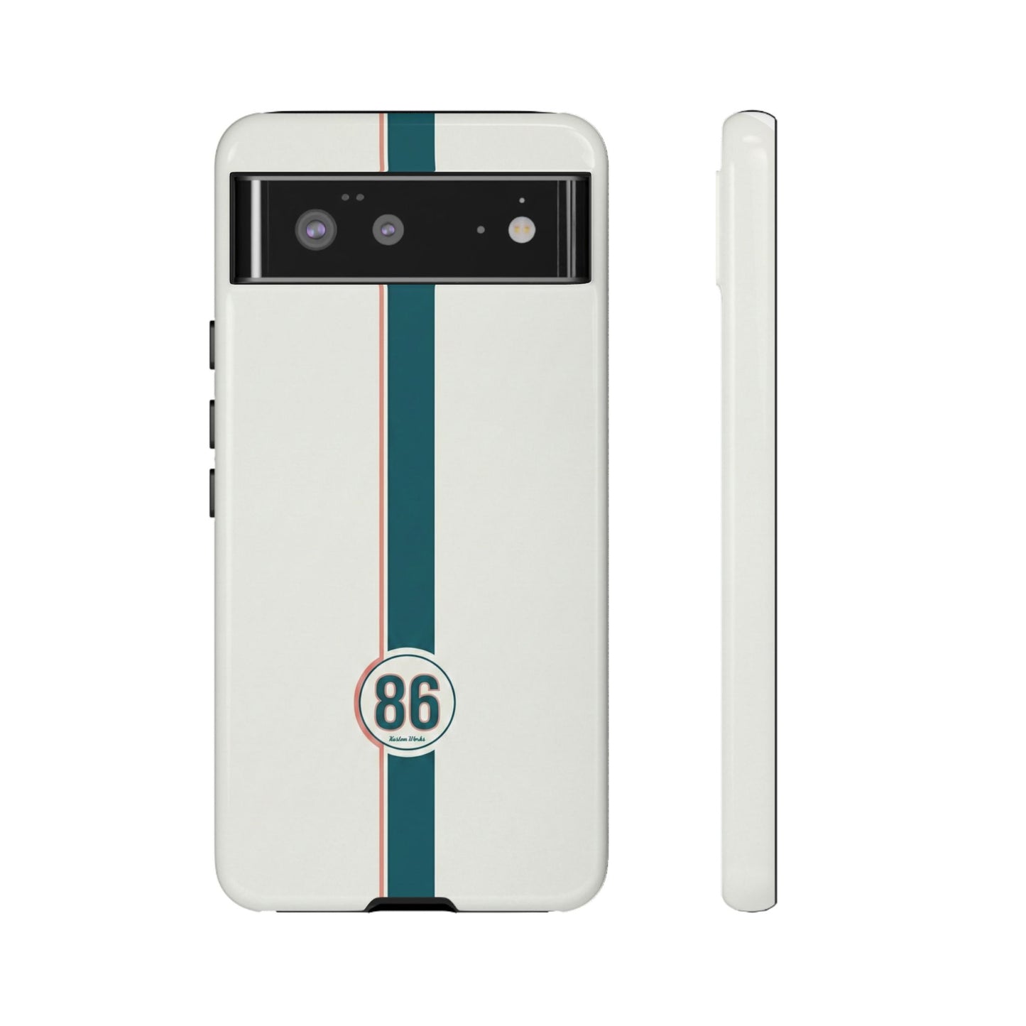 Racing Stripe Tough Phone Case — Retro White With '86 Circle Badge